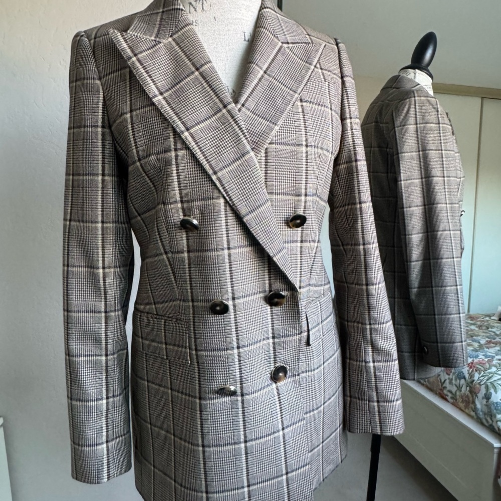 REISS Plaid Double-Breasted Blazer